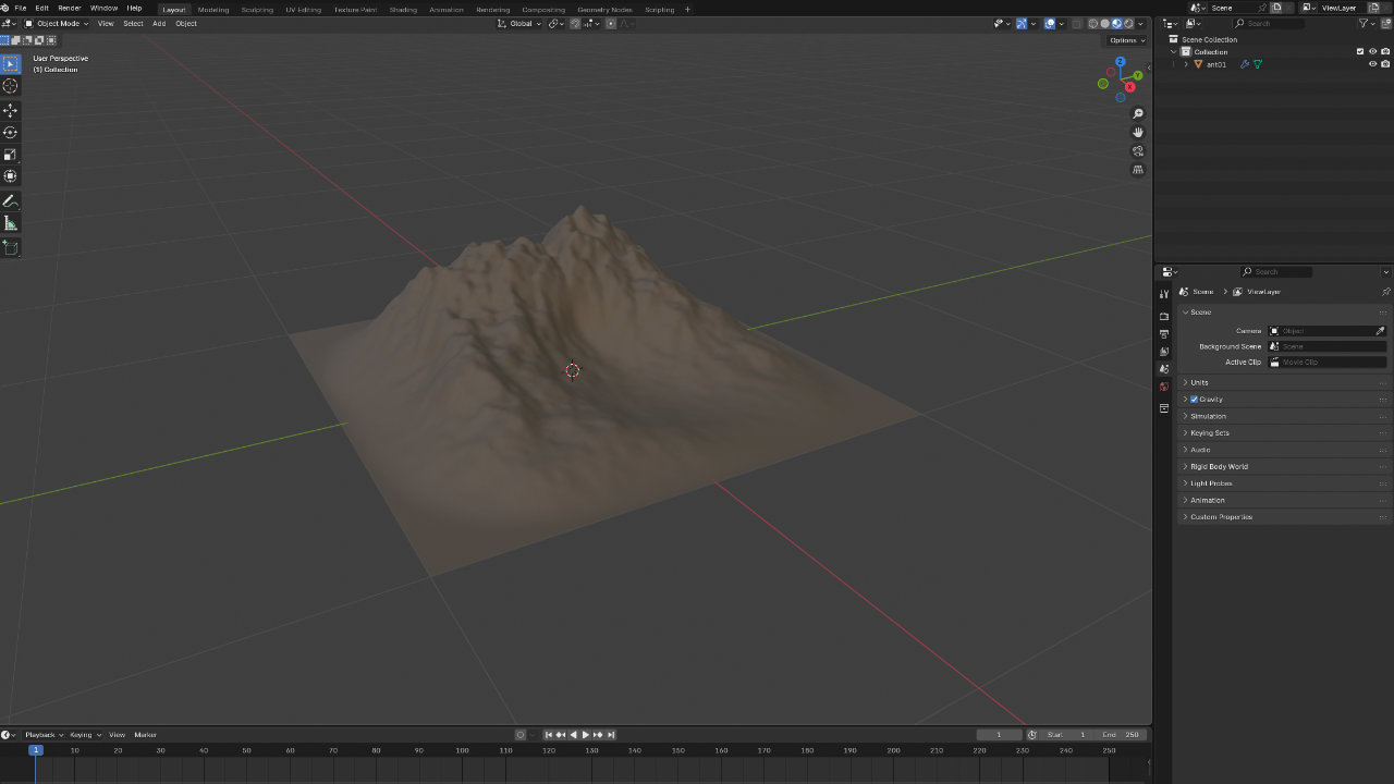 Different terrain shapes generated in Blender and tested with Three.js Grassworks